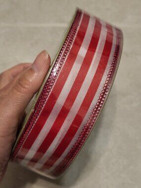 NEW Member's Mark Red and White Stripe Satin Ribbon- 1.5" wide